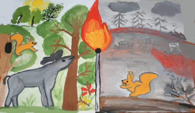 Огонь в лесу рисунок для детей