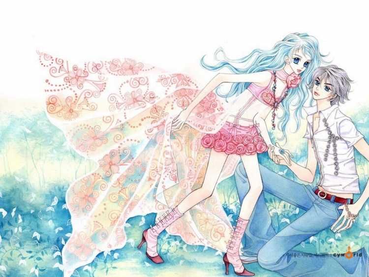 Аниме девушки и парень блестящие