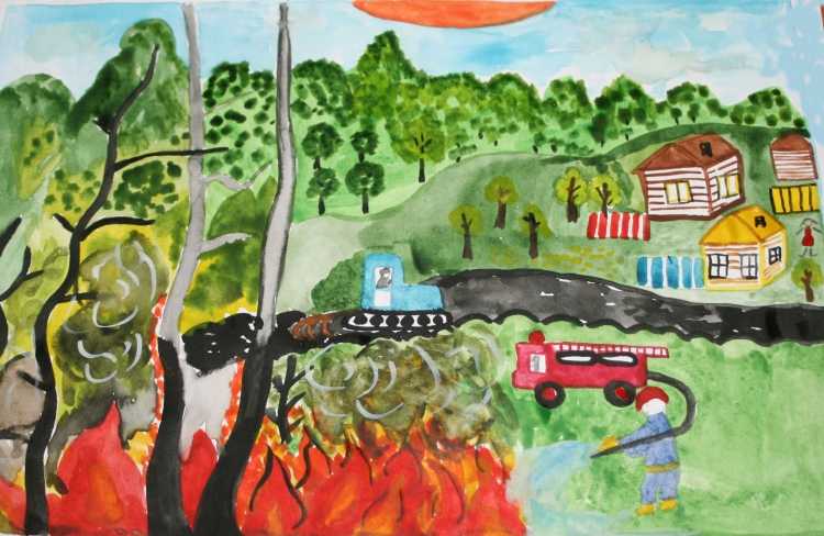 Пожар в лесу детский рисунок
