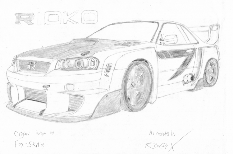 Рисунки машин карандашом Ниссан Скайлайн