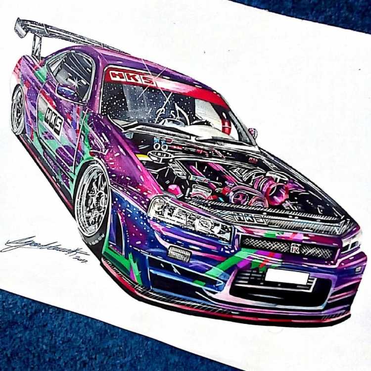 Skyline draw Nissan r34