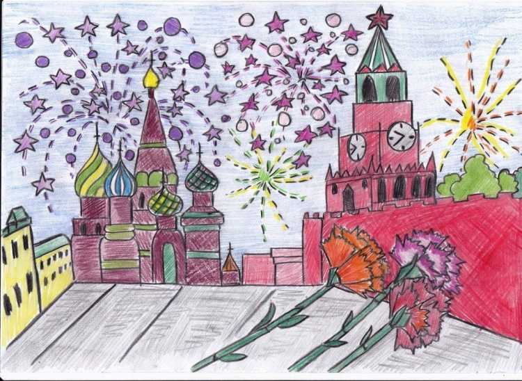 Рисование Спасская башня Кремля пошагово