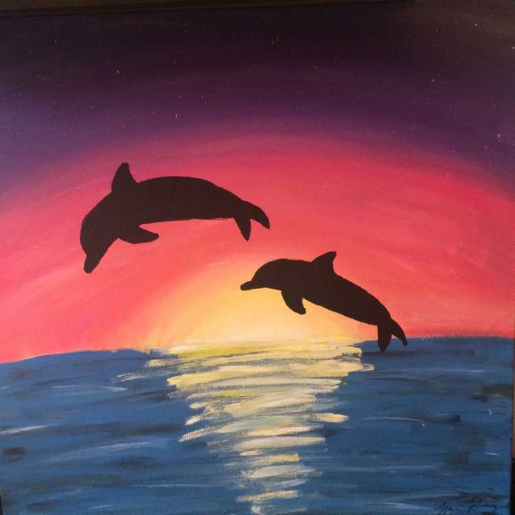 Дельфины гуашью