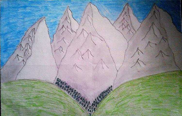 Пейзаж цветными карандашами