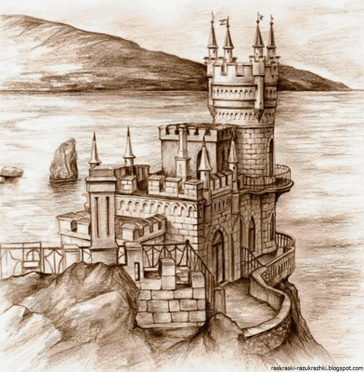 Ласточкино гнездо Крым карандашом