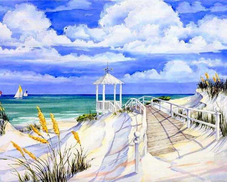 Морское побережье акварель