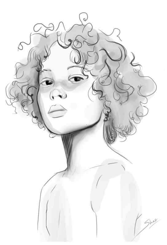 Кудрявые волосы скетч