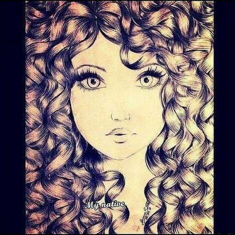 Кучерявые волосы карандашом