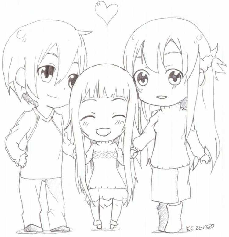 Рисунок семьи в стиле аниме