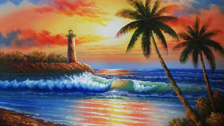 Тропический закат алмазная живопись