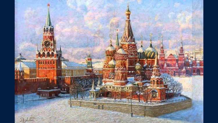 Картина храма Василия Блаженного в Москве на красной площади