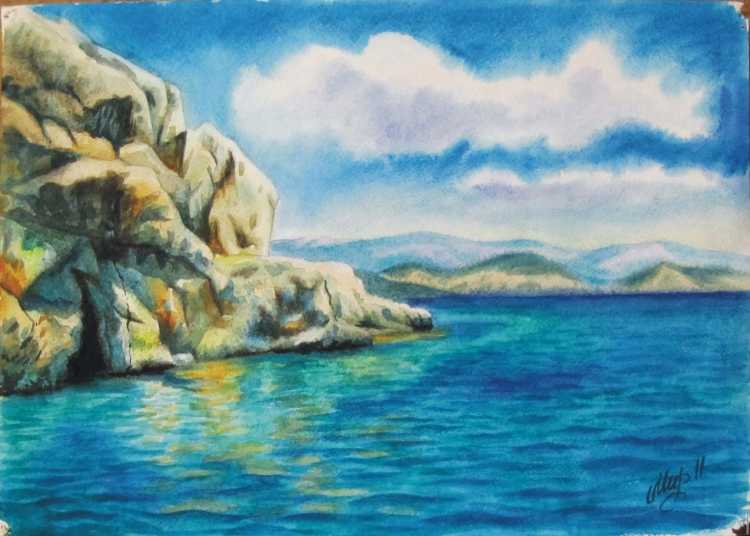 Нарисованный морской пейзаж реальный