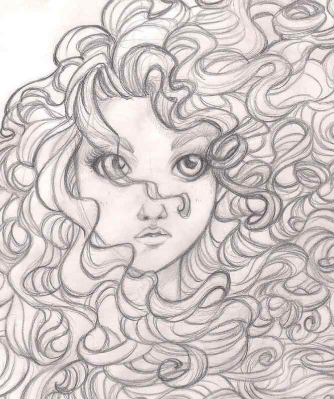 Эскиз кудрявых волос
