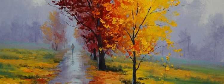 Осенний пейзаж гуашью с людьми