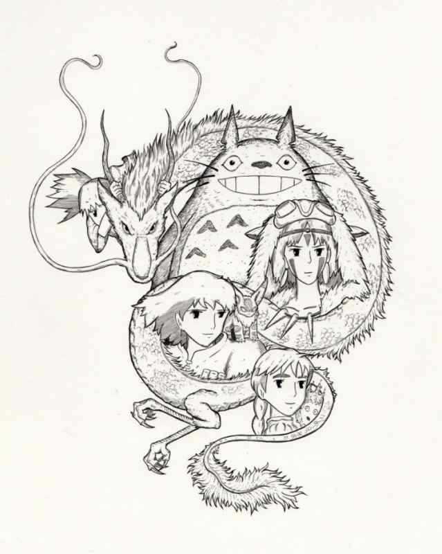 Тату Хаяо Миядзаки эскизы