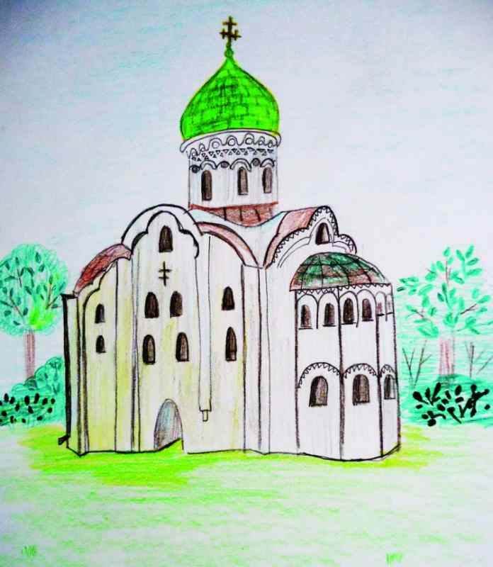 Рисунок храма Софийского собора в Великом Новгороде