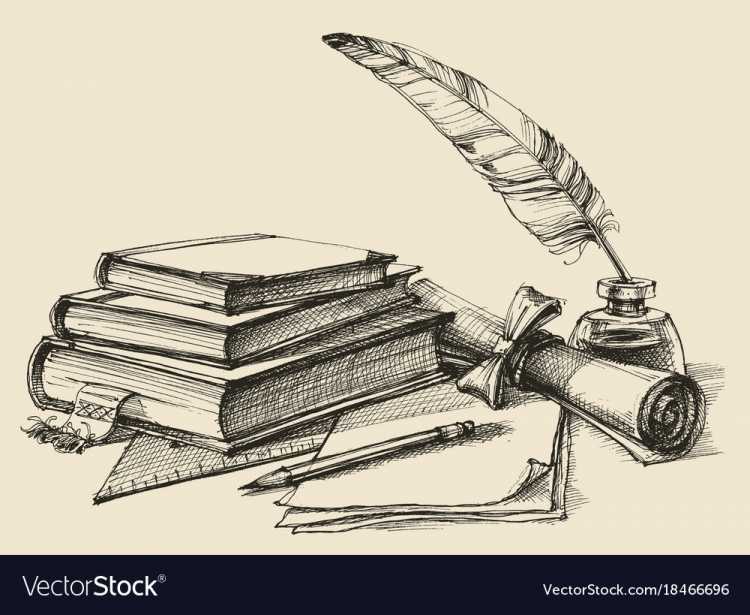 Стопка книг с пером и чернилами