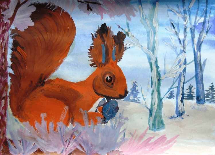 Белочка рисунок детский