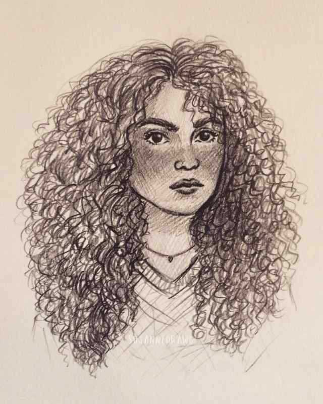 Кудрявые волосы карандашом
