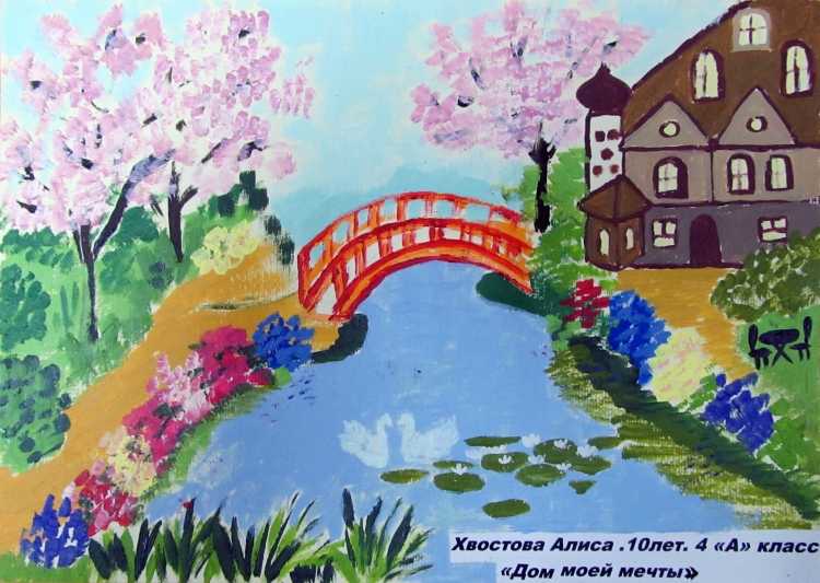 Домик рисунок красками