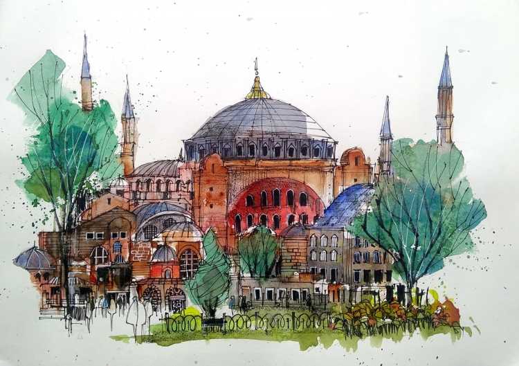 София Стамбул мечеть акварель