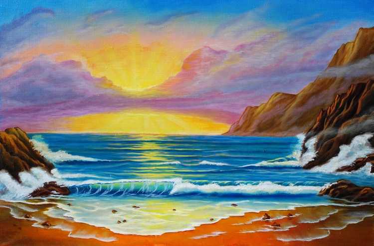 Правополушарное рисование гуашью море