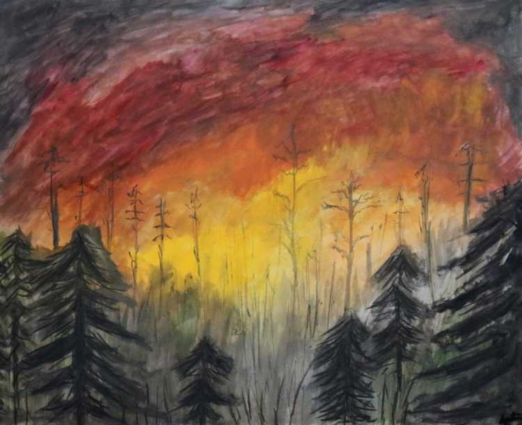 Лесной пожар акварелью