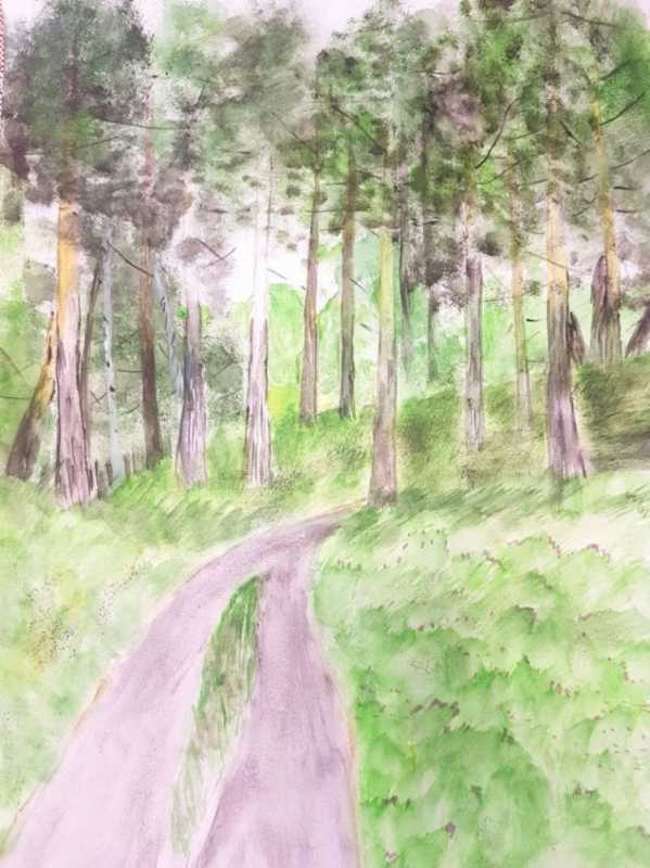 Летний пейзаж цветными карандашами