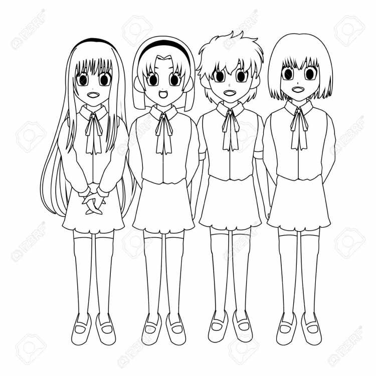 Аниме Школьная форма дети шаблон карнадашщ