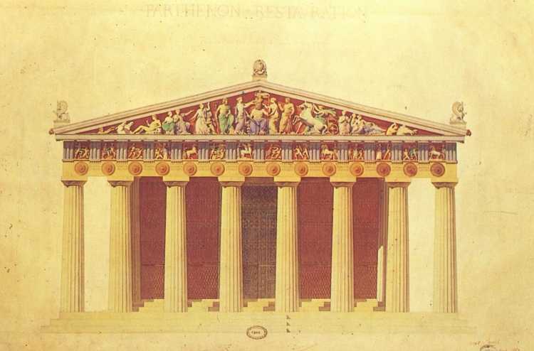 Фасад храма Парфенон в Афинах