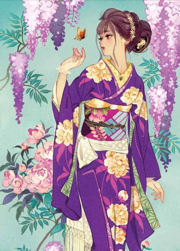 Рисование японки в кимоно