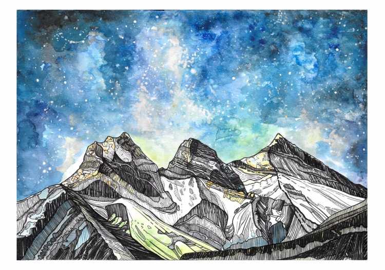 Горный пейзаж цветными карандашами