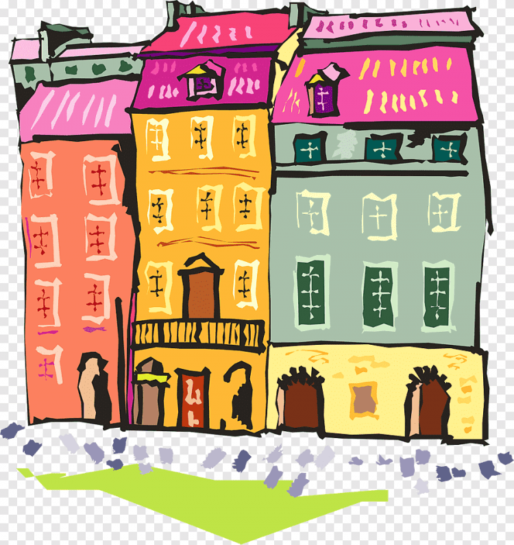 Многоэтажные нарисованные домики