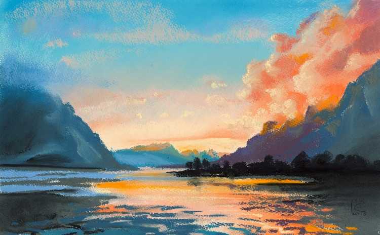 Пейзаж пастелью сухой