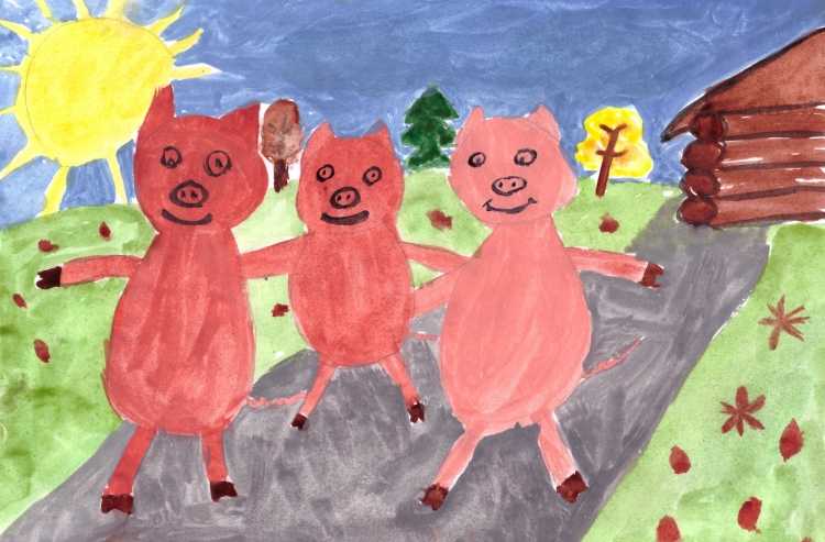 Домики трех поросят рисование в старшей группе