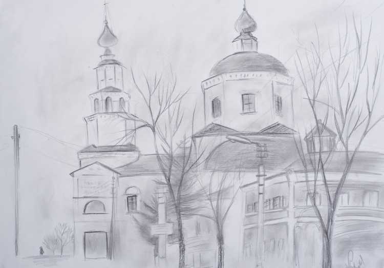 Церковь рисунок карандашом