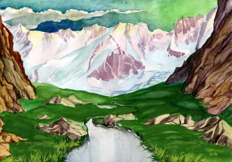 Горы акриловыми красками