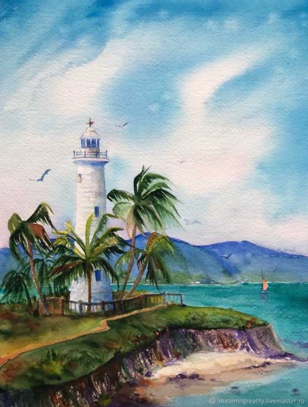 Маяк Анапа в акварели