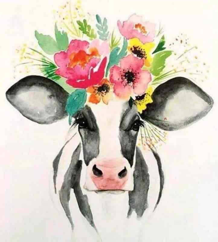 Корова акварелью