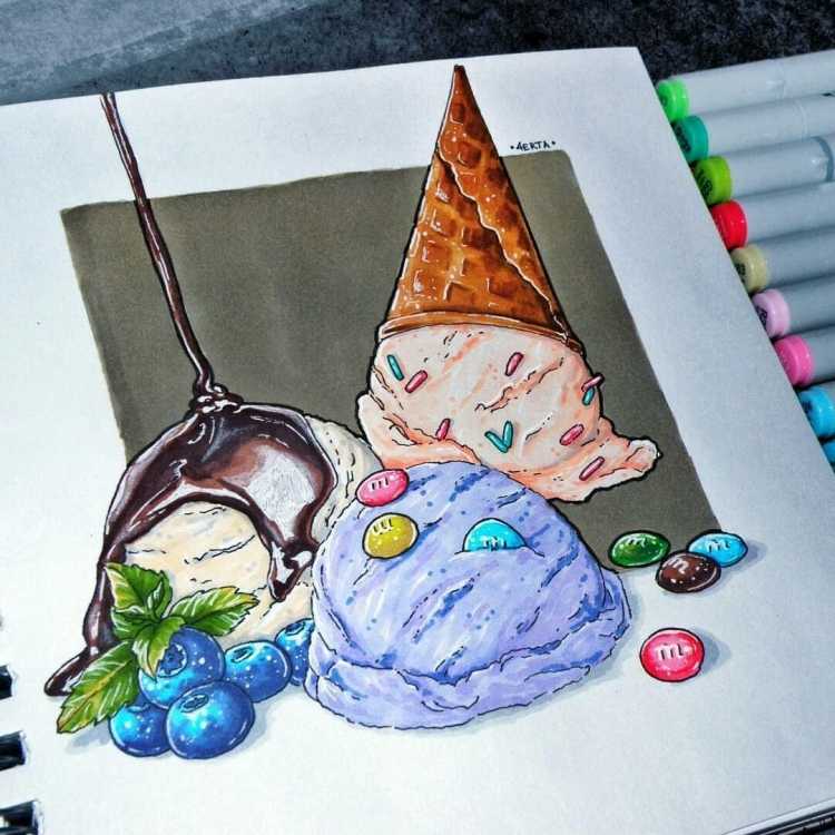 Рисование маркерами еда