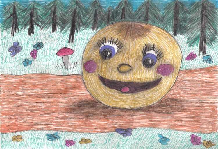 Колобок рисунок красками