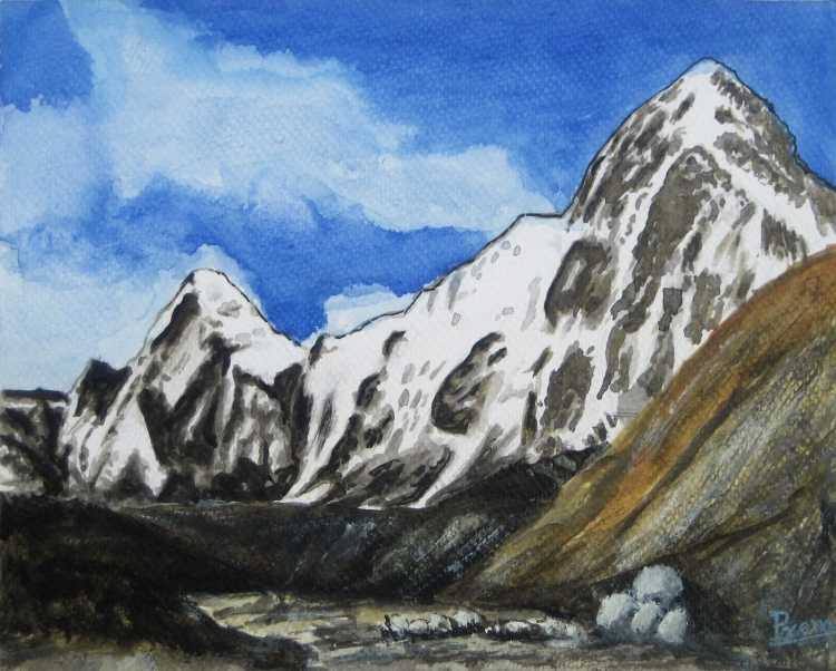 Водопад в горах рисунок