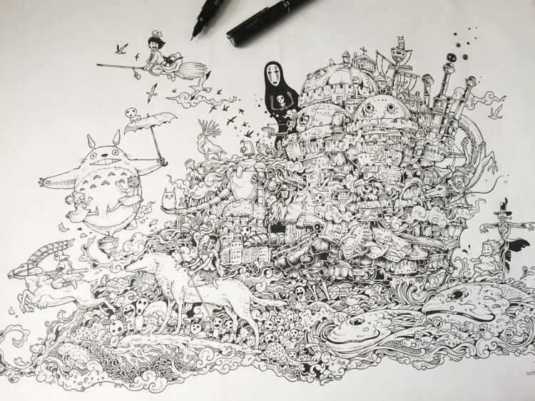 Хаяо Миядзаки черно белые