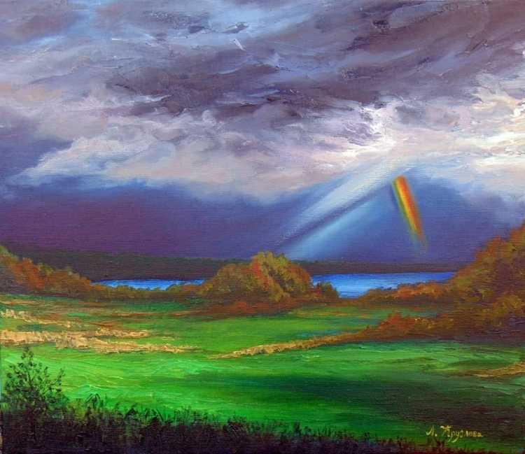 Пейзажи с радугой маслом