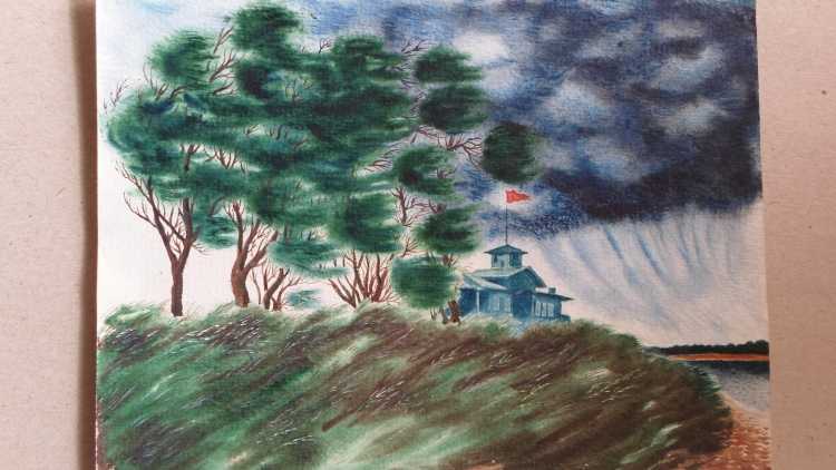 Детская Акварельная иллюстрация гроза