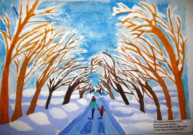 Рисование зимняя прогулка