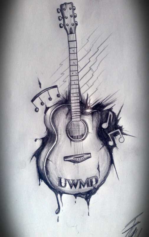 Тату гитара эскиз