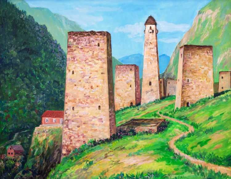 Кавказская сакля аул в горах