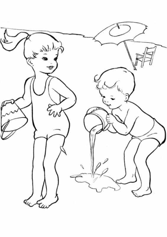 Раскраска дети летом
