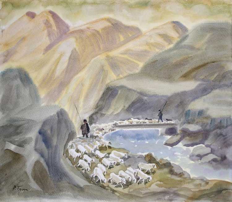 Горы,аулы Дагестана акварель